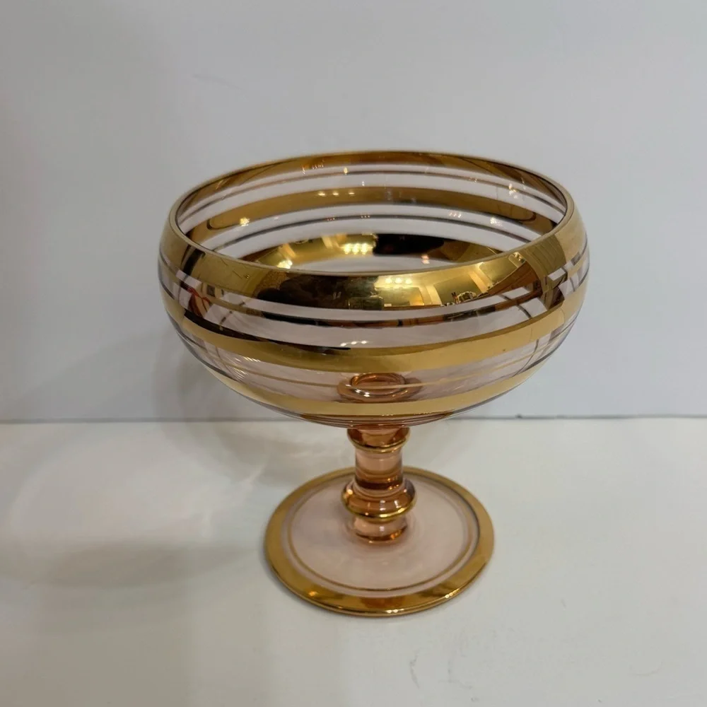 Vintage Roumania Glass with Gold Trim Blown Glass Compote or Vase Circa 1970's